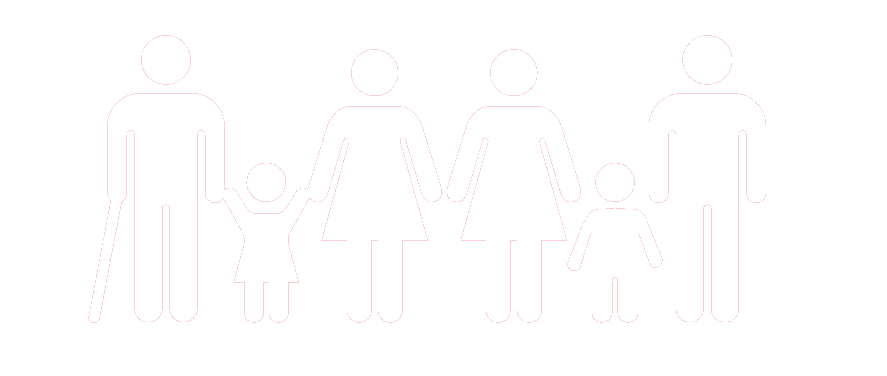 Silhouette of a family: an elderly person with a cane, a child, two adults, and another child, all holding hands against a pink background, symbolizing unity towards achieving Sustainable Development Goals.