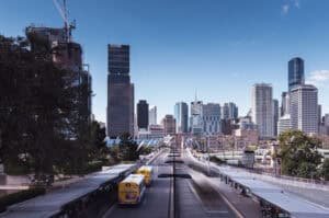 A view of a city from a highway