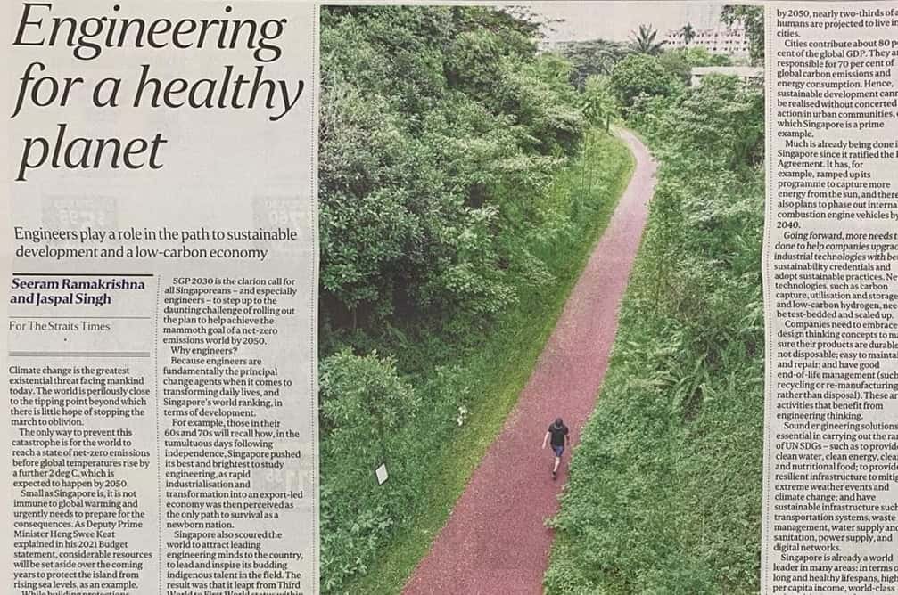 A newspaper article about Engineering for a healthy planet