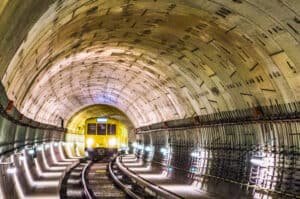 A train travelling through an underground tunnel