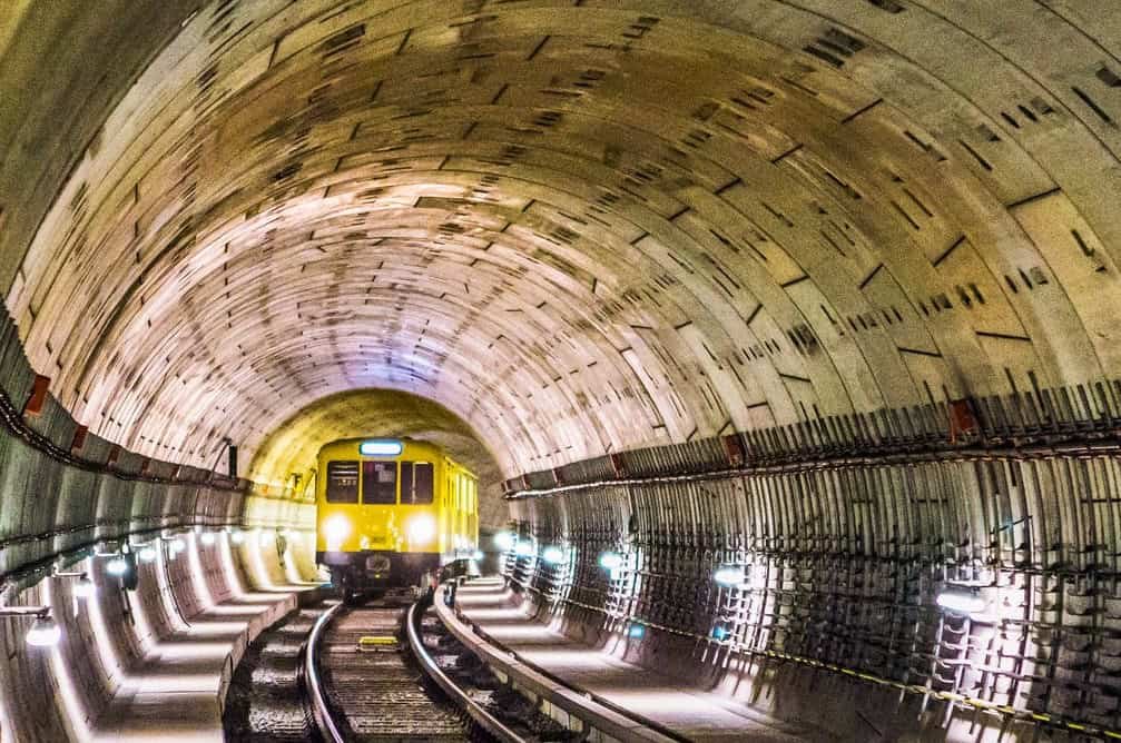 A train travelling through an underground tunnel