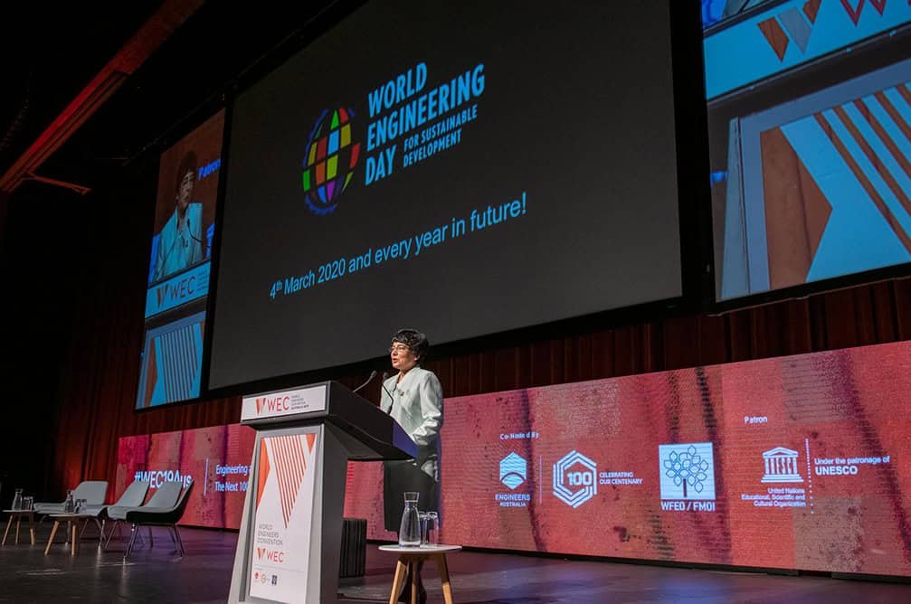Marlene Kanga announcing World Engineering Day for Sustainable Development