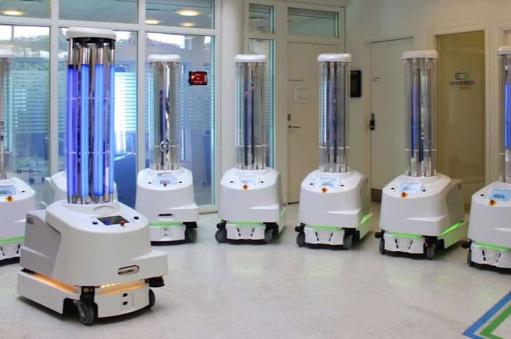 Smart robots arranged in a line