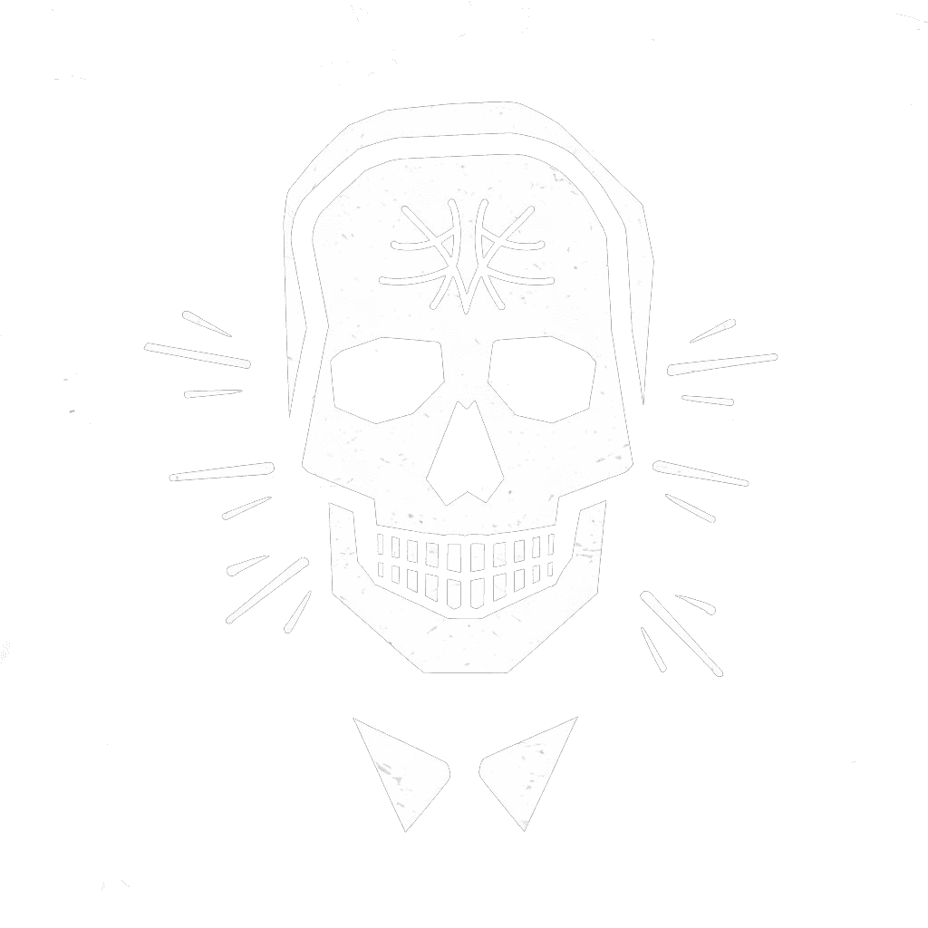 Illustration of a stylized skull wearing a suit with lines radiating from it, set against a green background, symbolizes justice and the strength found in institutions.
