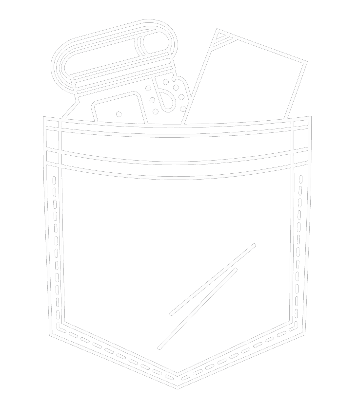 An outline of a pocket reveals a pack of gum and a folded piece of paper, subtly hinting at the importance of well-being.