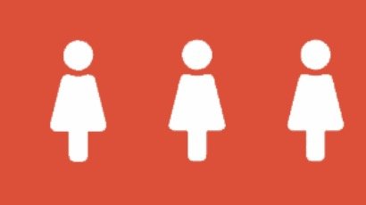 Three white stick figure icons resembling people on a solid red background.